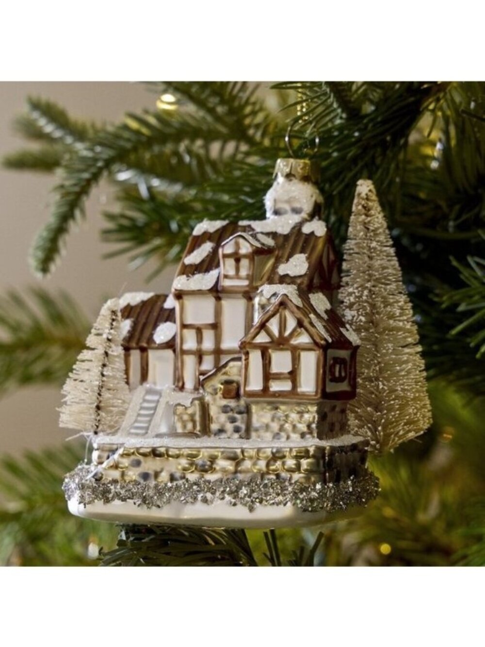 West Elm Glass Cabin Ornament NEW Christmas Holiday Traditional Bottlebrush